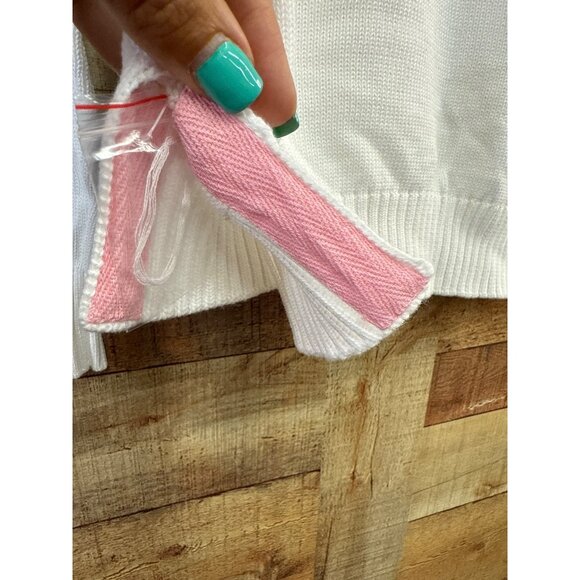 Pink Pineapple Pawleys Island White Sweater With Pink Crab & Green Stripes - Picture 6 of 7